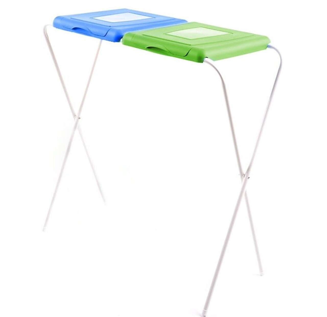 Suport pentru saci menajeri pentru colectare selectiva 120 L, Jotta, 2 compartimente albastru-verde, otel - imagine 3